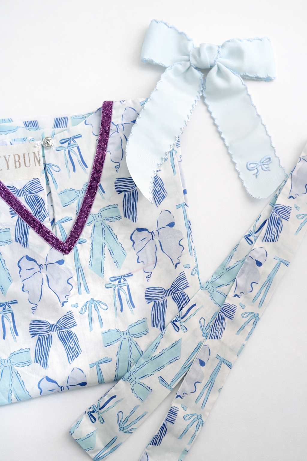 Blue ribbon jalabya with hairpin+twilly