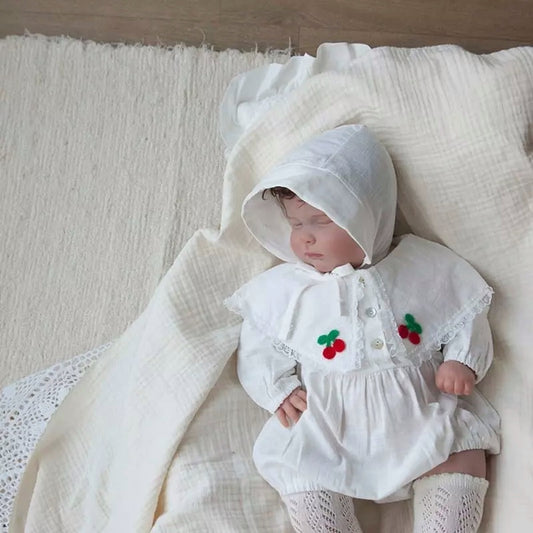 White cherry bodysuit & bonnet