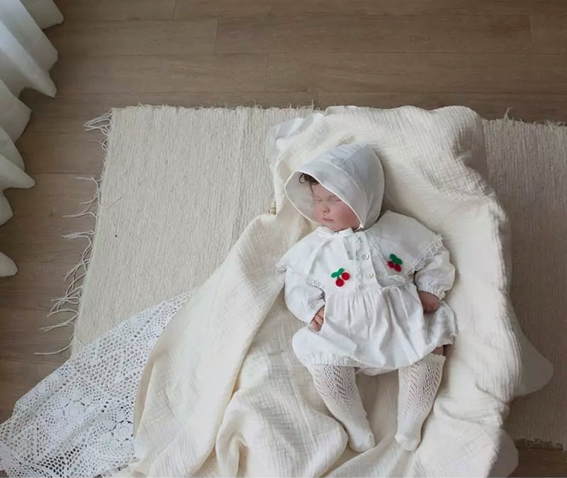 White cherry bodysuit & bonnet