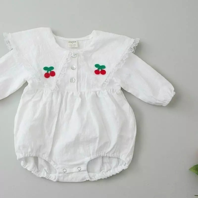 White cherry bodysuit & bonnet