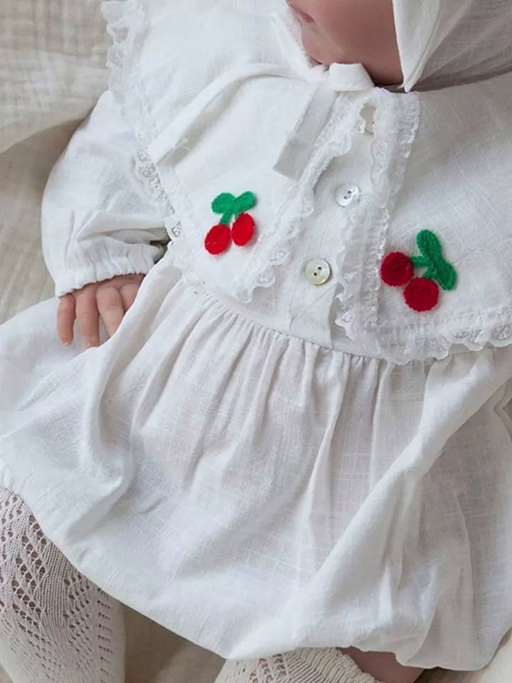 White cherry bodysuit & bonnet