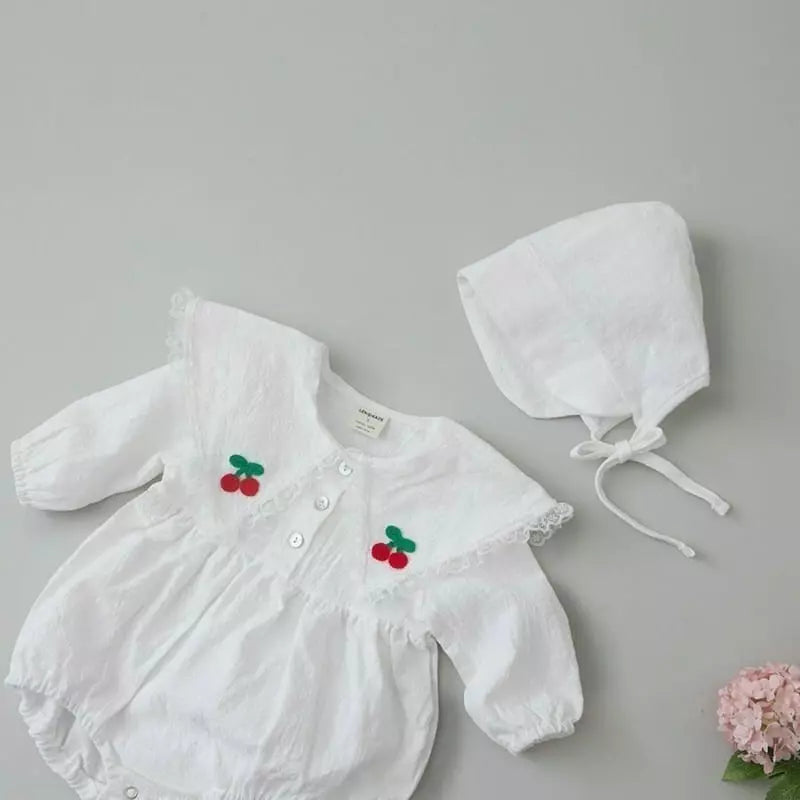 White cherry bodysuit & bonnet