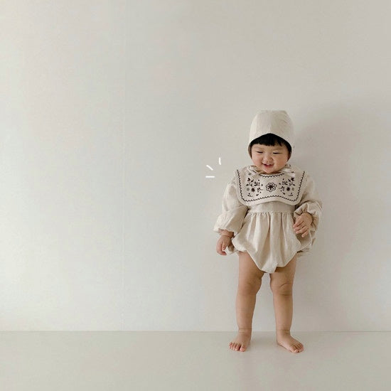 Embroidery collar romper & bonnet