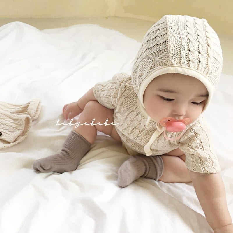 Twist knit cardigan, romper & bonnet set