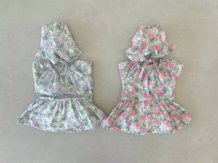 Flower frill bodysuit dress & bonnet