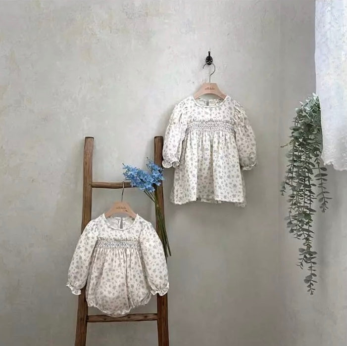 Smocked floral bodysuit