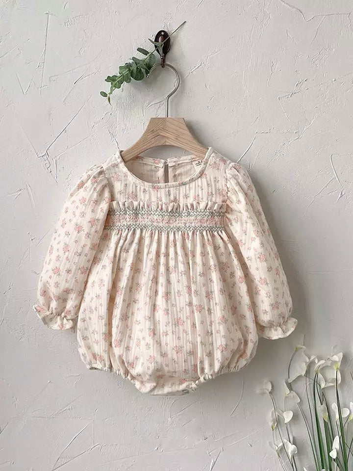 Smocked floral bodysuit