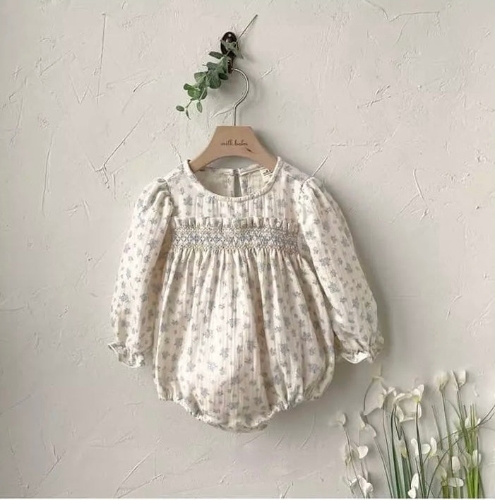 Smocked floral bodysuit