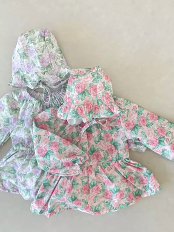 Flower frill bodysuit dress & bonnet