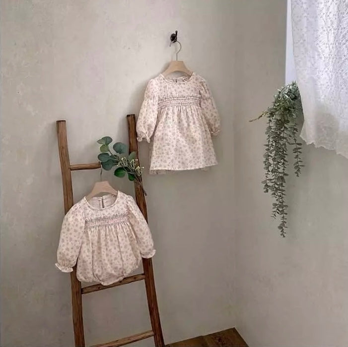 Smocked floral bodysuit