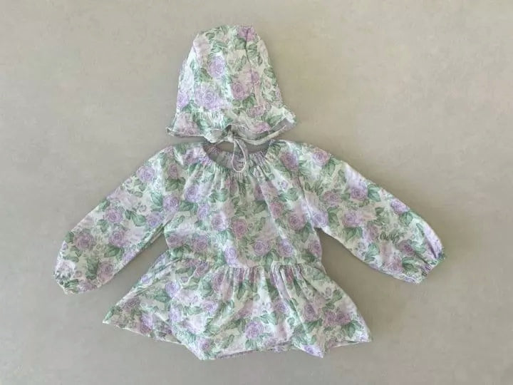 Flower frill bodysuit dress & bonnet